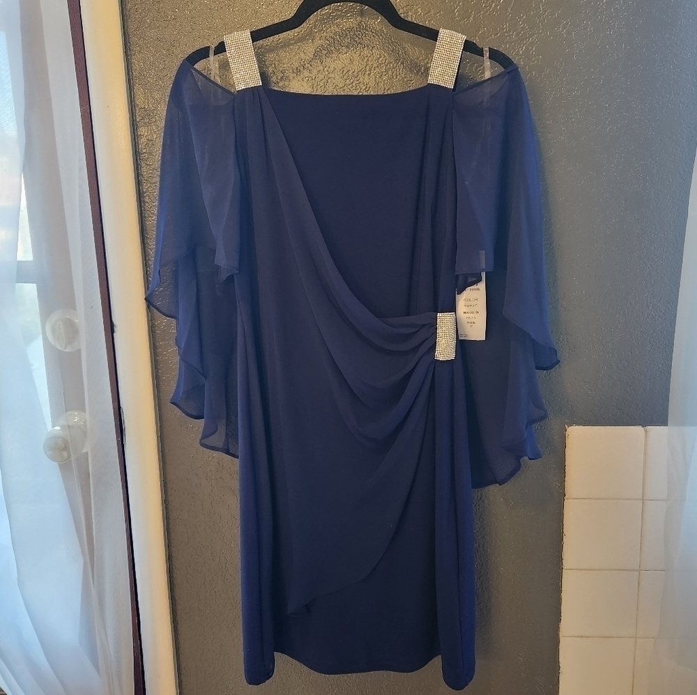Msk Beaded-Strap Capelet-Back Dress size small color midnight